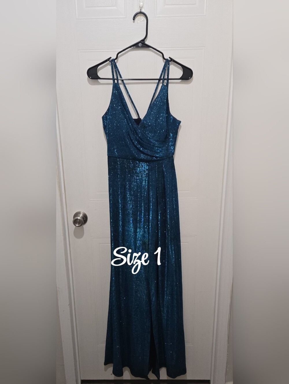 Sequined Teal Blue Evening Gown